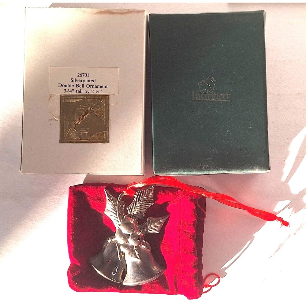 Taunton Silversmiths Silverplated Double Bell Christmas Ornament 26701 Boxed